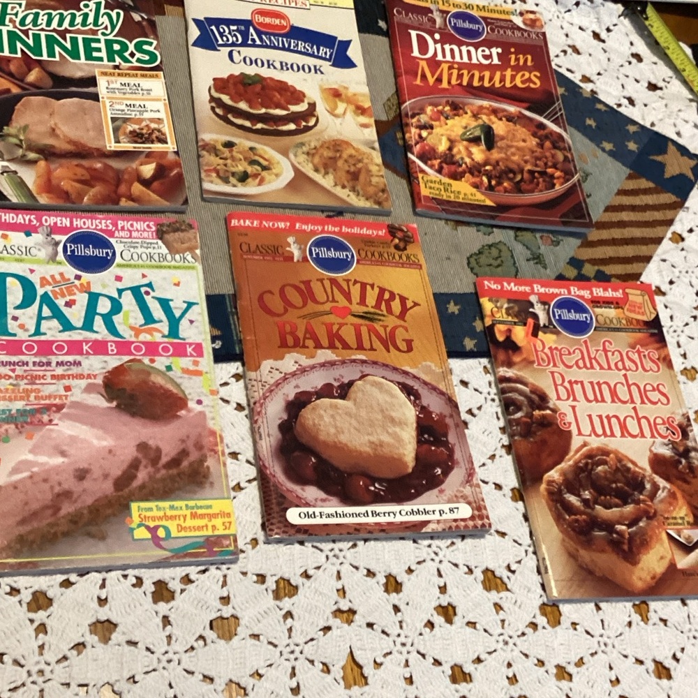 Vtg 6 paperback cookbooks, Pillsbury, Borden